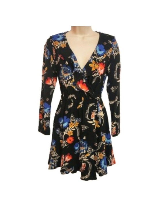 Express Dresses & Skirts - Express Black Floral V-Neck Fit & Flare Mini Dress Small